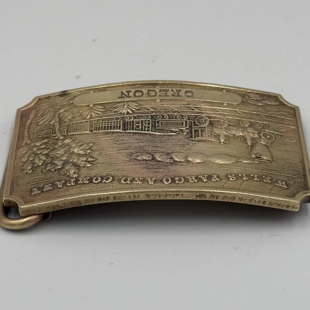 Vintage Wells Fargo and Company Oregon Steam Locomotive Train‎ Belt Buckle Brass
